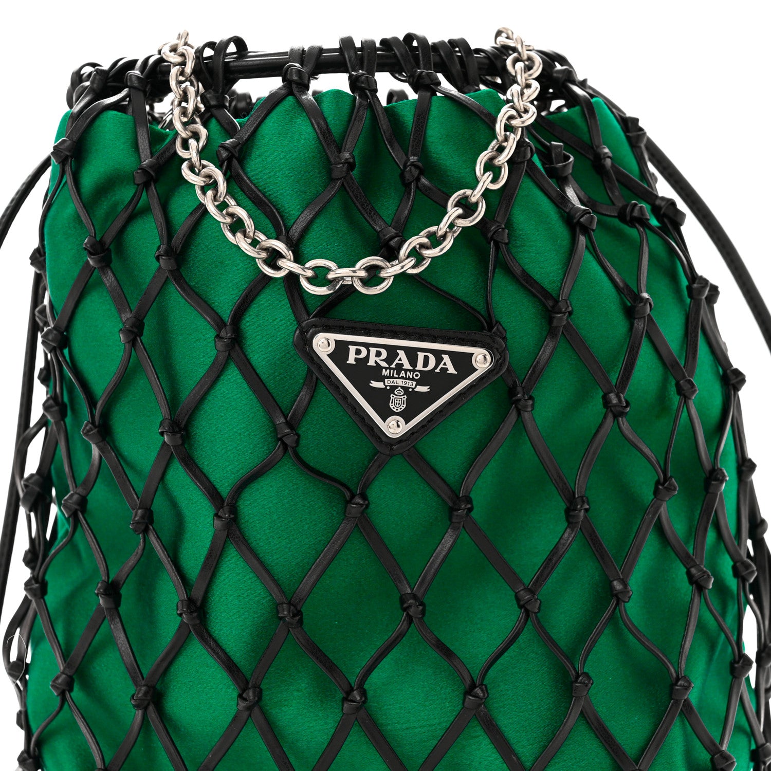 Prada Satin Net Chain Bag Green Black 7 of 9