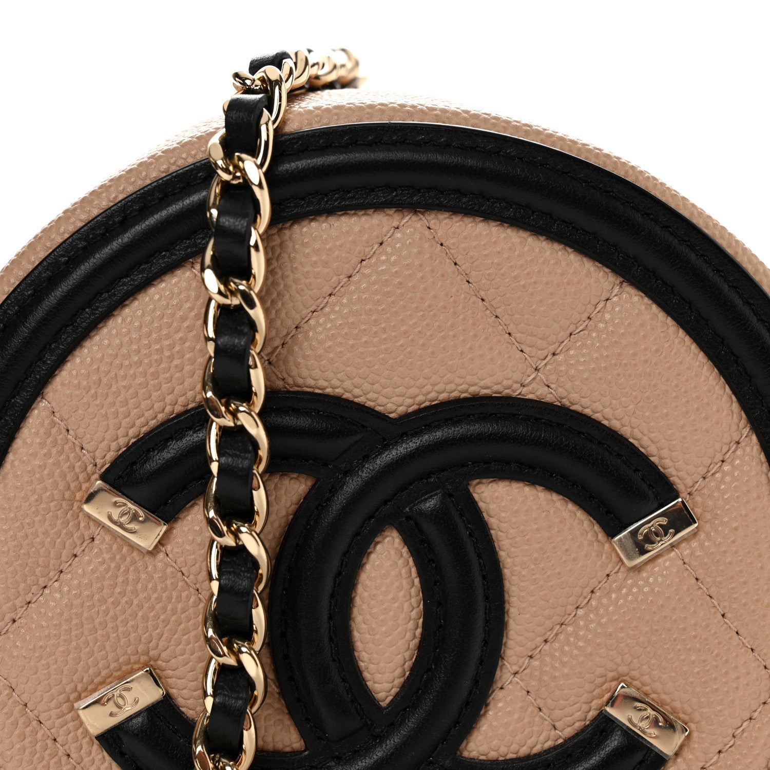 Chanel Caviar Quilted Round Filigree Crossbody Beige Black 10 of 11