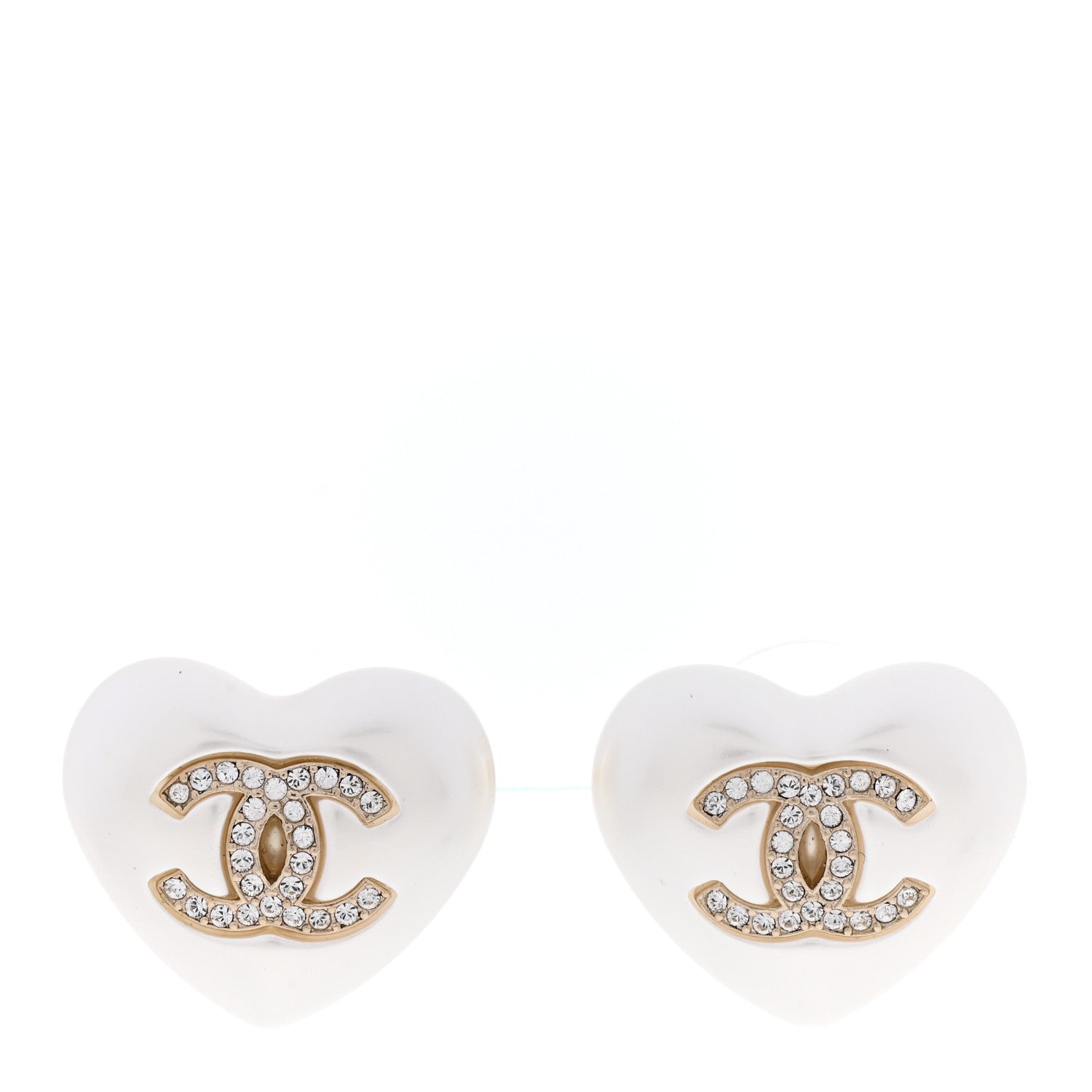 Chanel Pearl Crystal CC Heart Earrings Gold 1 of 4