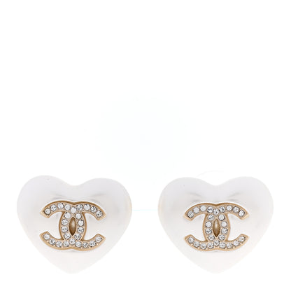 Chanel Pearl Crystal CC Heart Earrings Gold 1 of 4