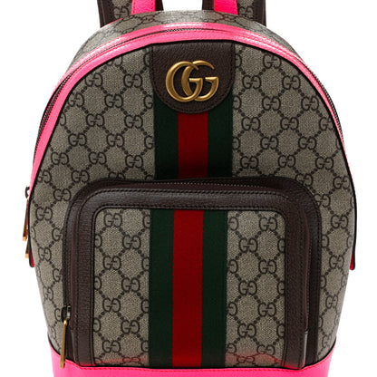 Gucci GG Supreme Monogram Textured Dollar Calfskin Web Small Ophidia Day Backpack Beige Ebony Fluorescent Fuchsia 7 of 9