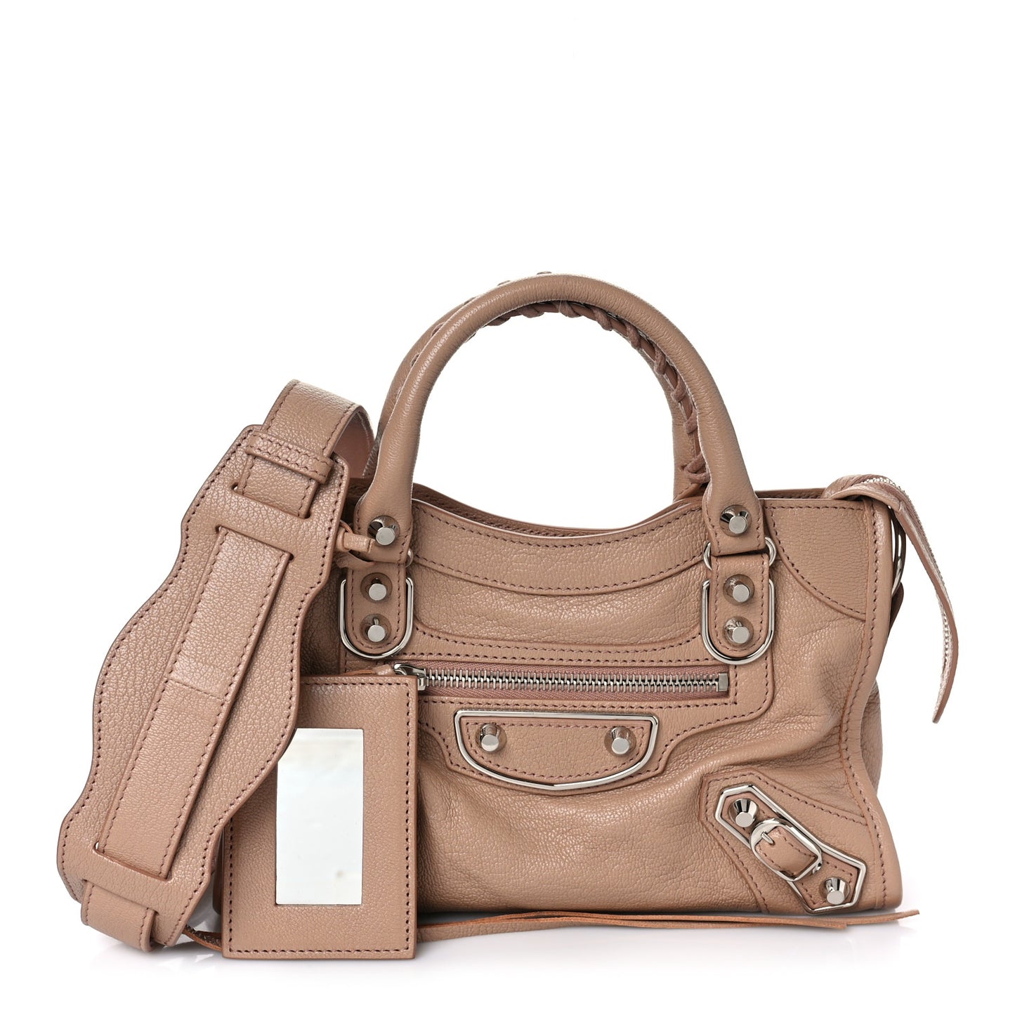 Shiny Goatskin Silver Metallic Edge Hardware Mini City Rose Des Sables