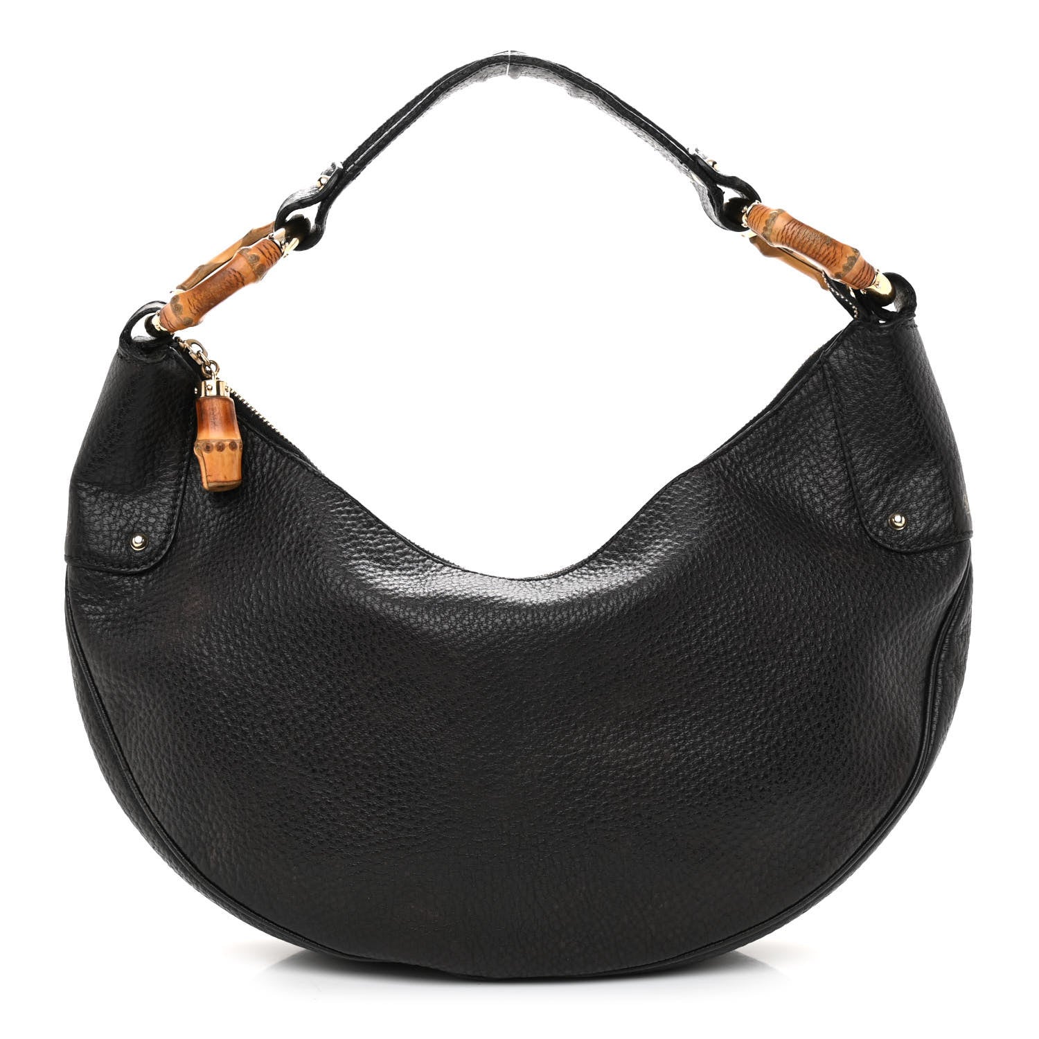 Gucci Pebbled Calfskin Web Bamboo Ring Hobo Black 1 of 13