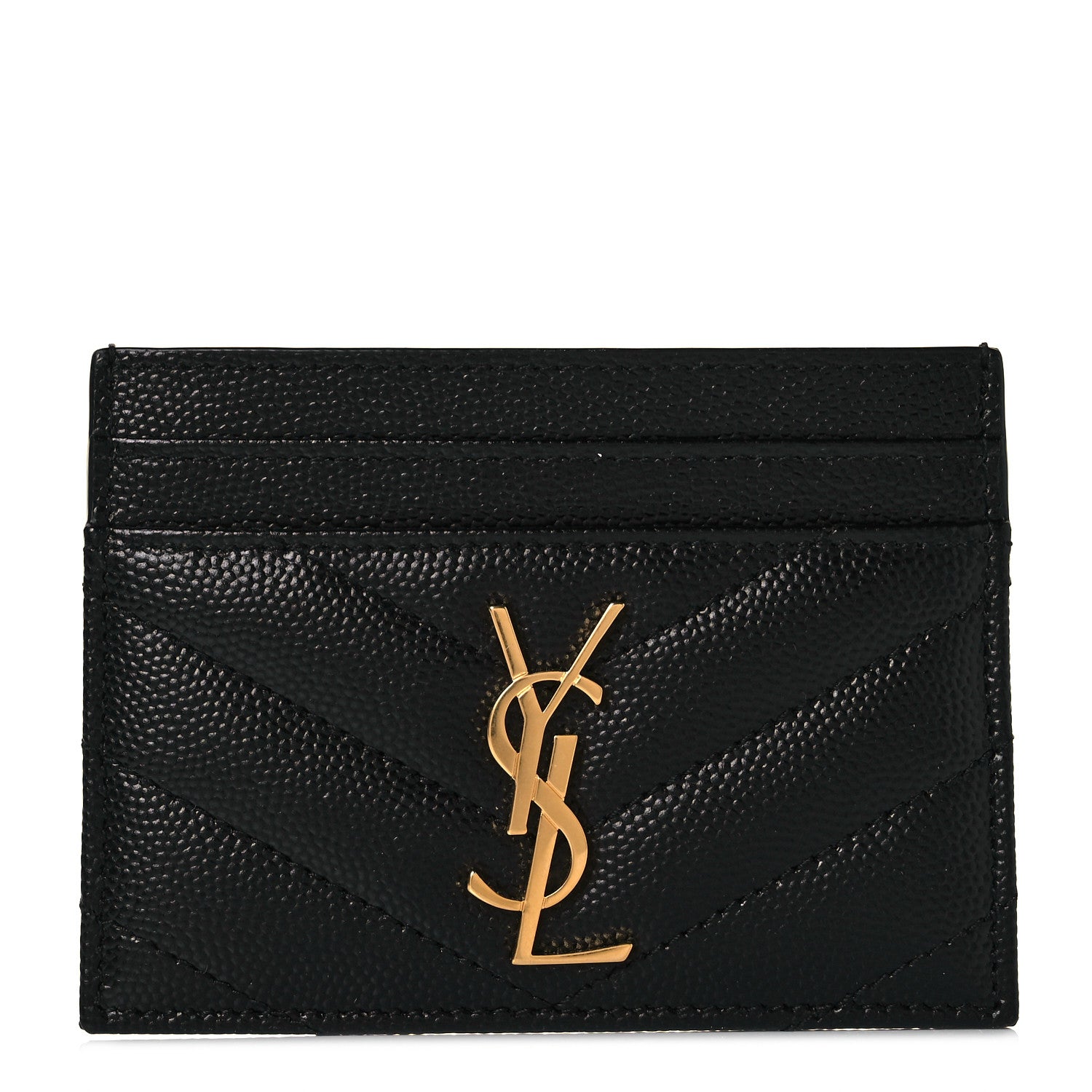 Saint Laurent Grain De Poudre Matelasse Chevron Monogram Credit Card Case Black 1 of 9