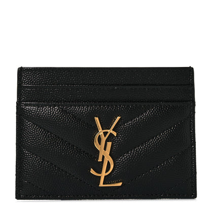 Saint Laurent Grain De Poudre Matelasse Chevron Monogram Credit Card Case Black 1 of 9
