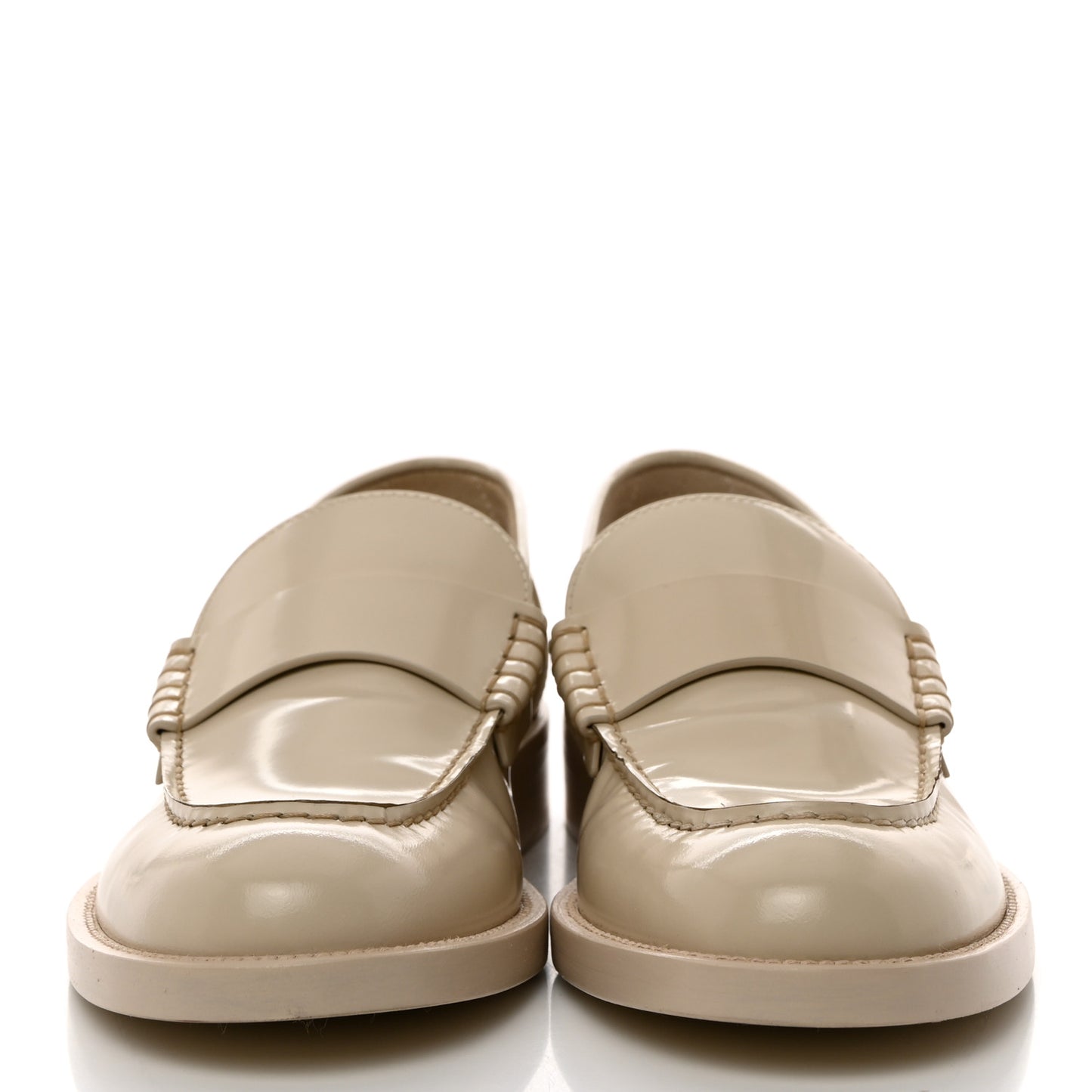 Shiny Calfskin Logo Loafers 37.5 Beige