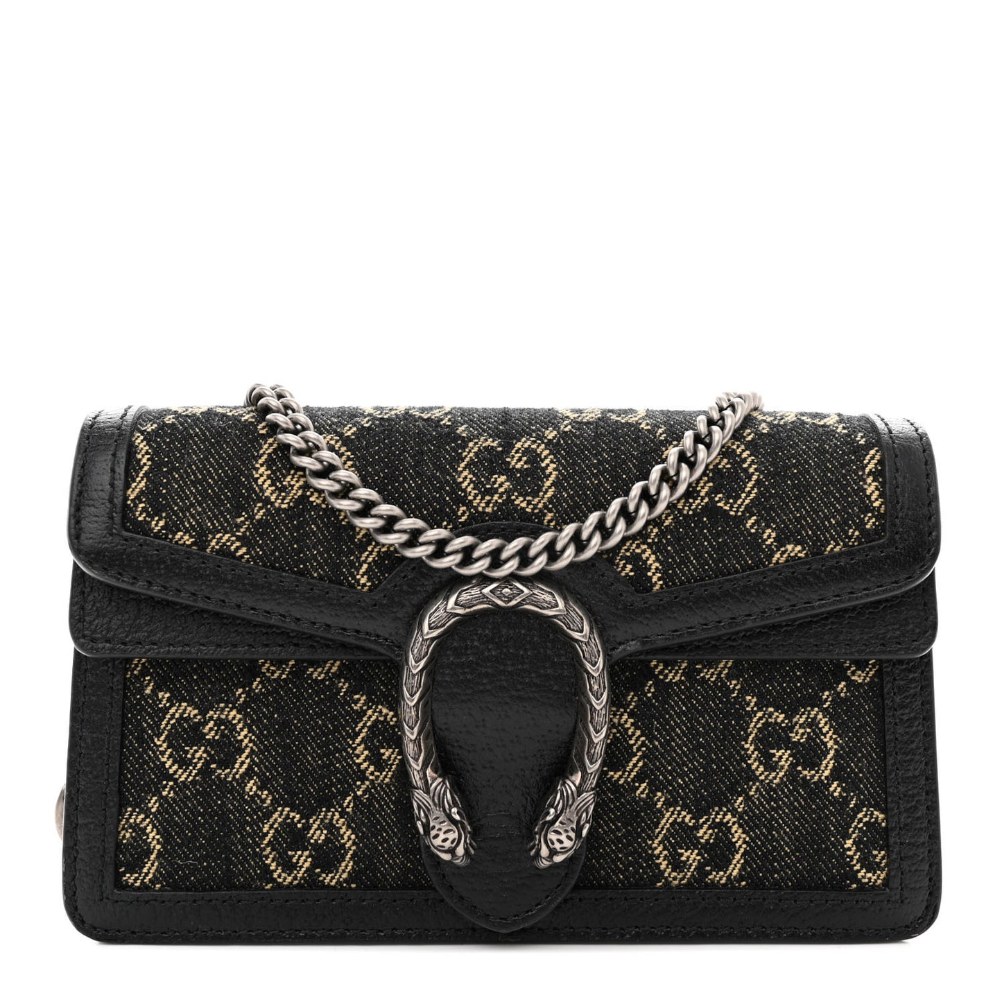 Jacquard Black Denim GG Monogram Super Mini Dionysus Shoulder Bag Black Ivory