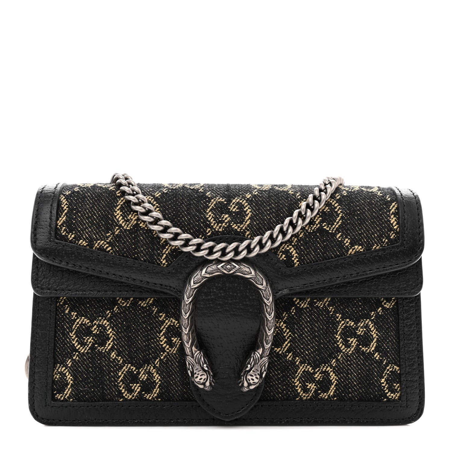 Gucci Jacquard Black Denim GG Monogram Super Mini Dionysus Shoulder Bag Black Ivory 1 of 9