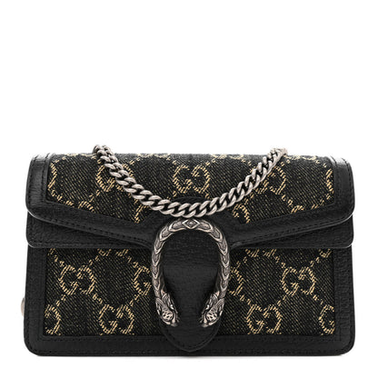 Gucci Jacquard Black Denim GG Monogram Super Mini Dionysus Shoulder Bag Black Ivory 1 of 9