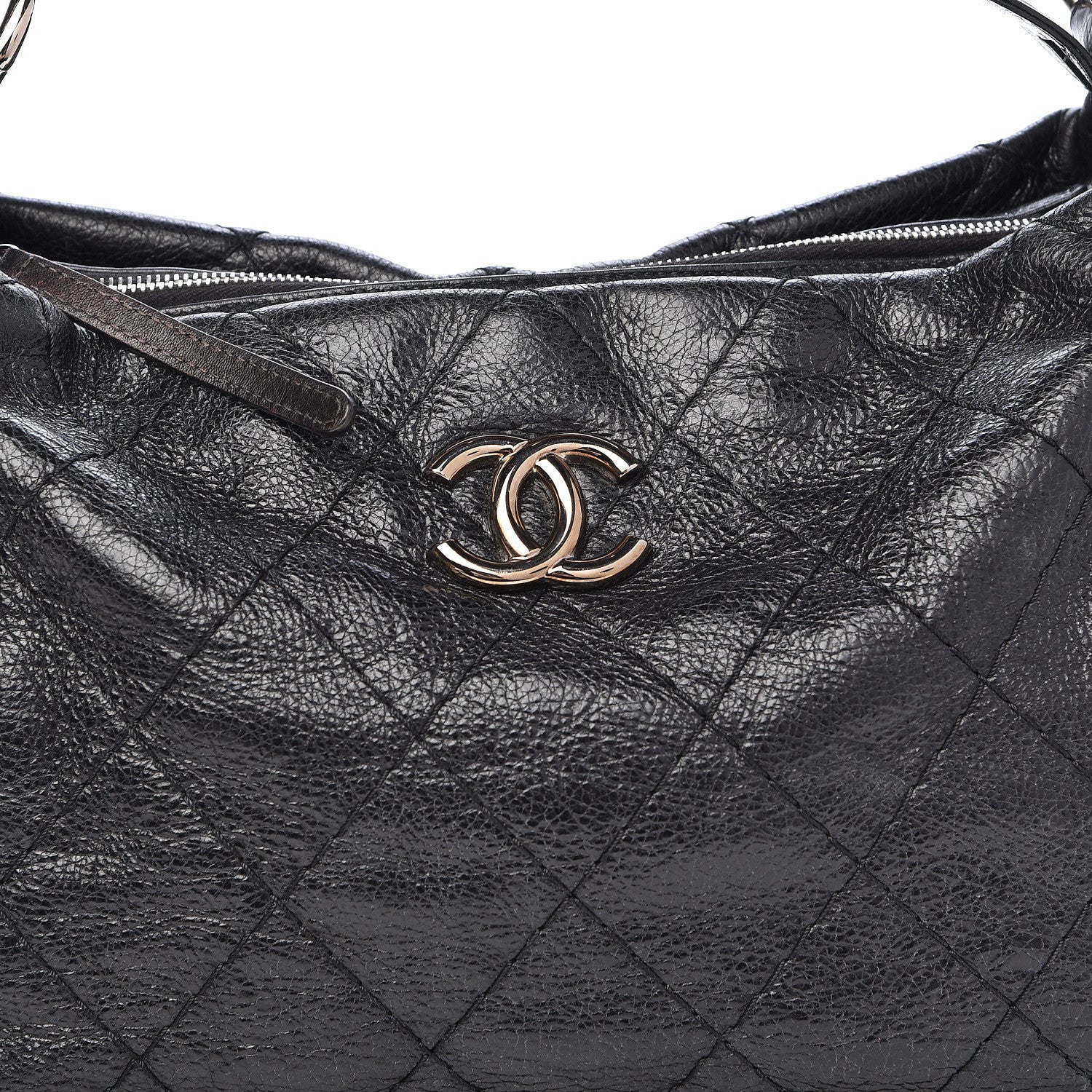 Chanel Glazed Calfskin On The Road Hobo Black 10 of 10
