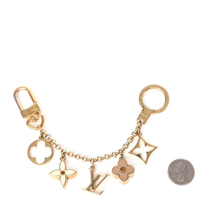 Louis Vuitton Brass Enamel Fleur De Monogram Bag Charm Chain Gold 2 of 7