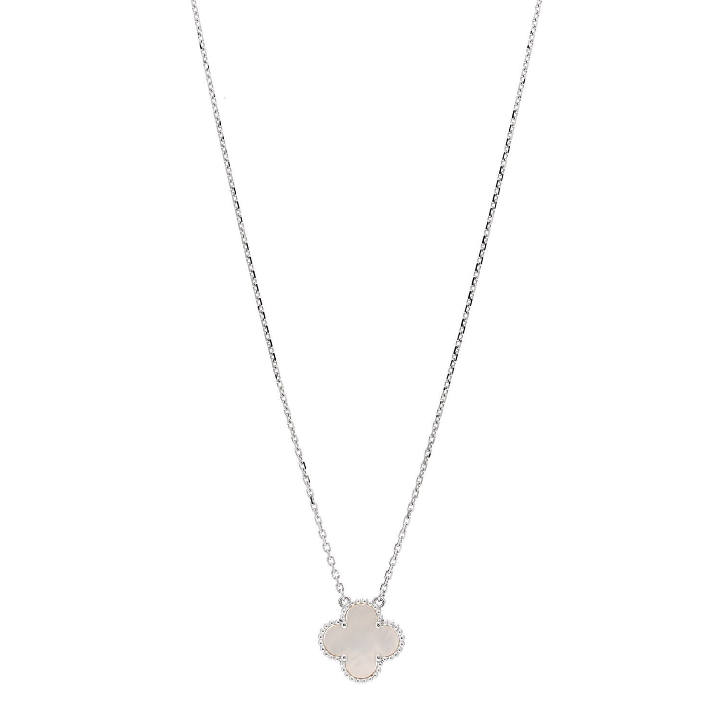 18K White Gold Mother of Pearl Vintage Alhambra Pendant Necklace
