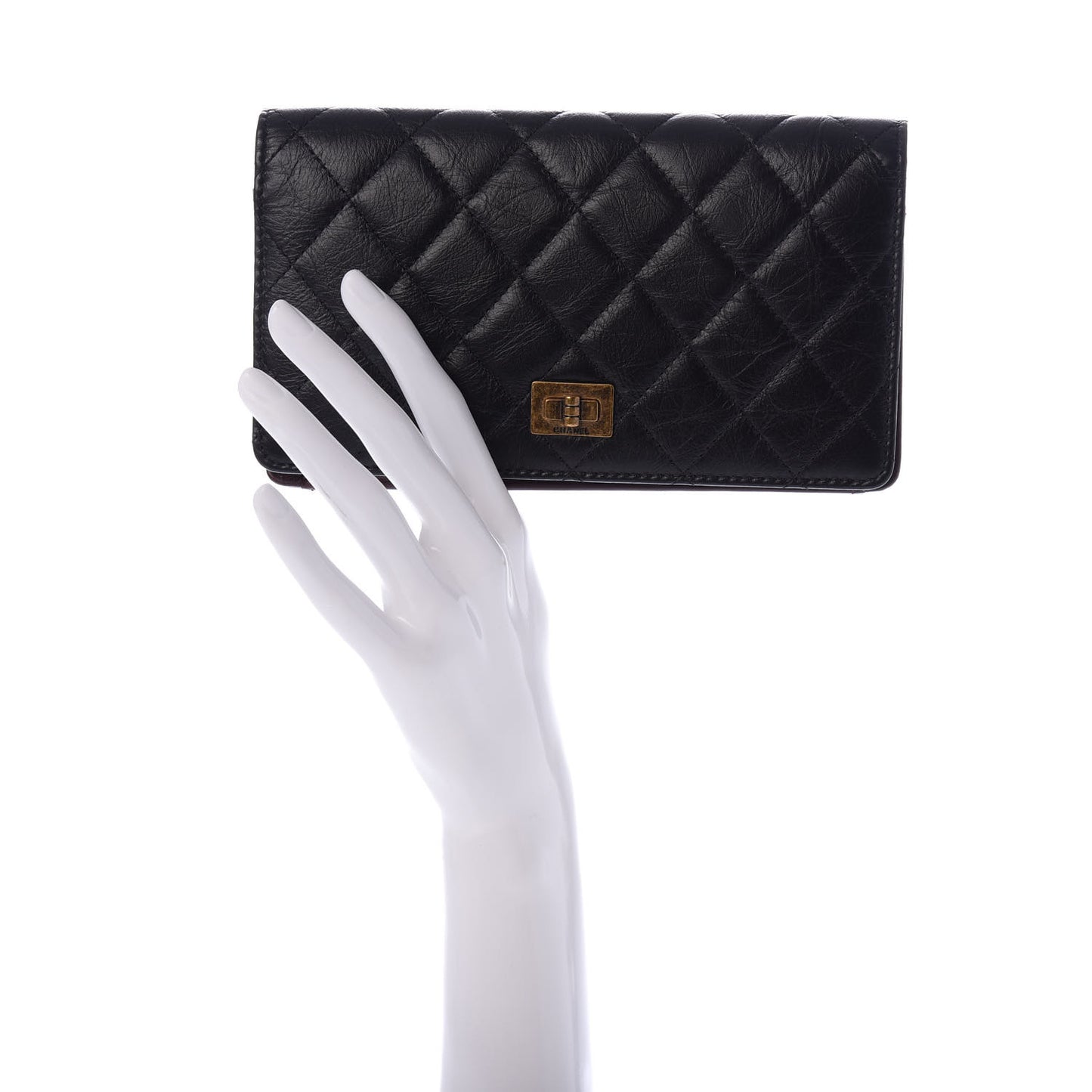 Aged Calfskin Quilted Reissue Yen Wallet Black