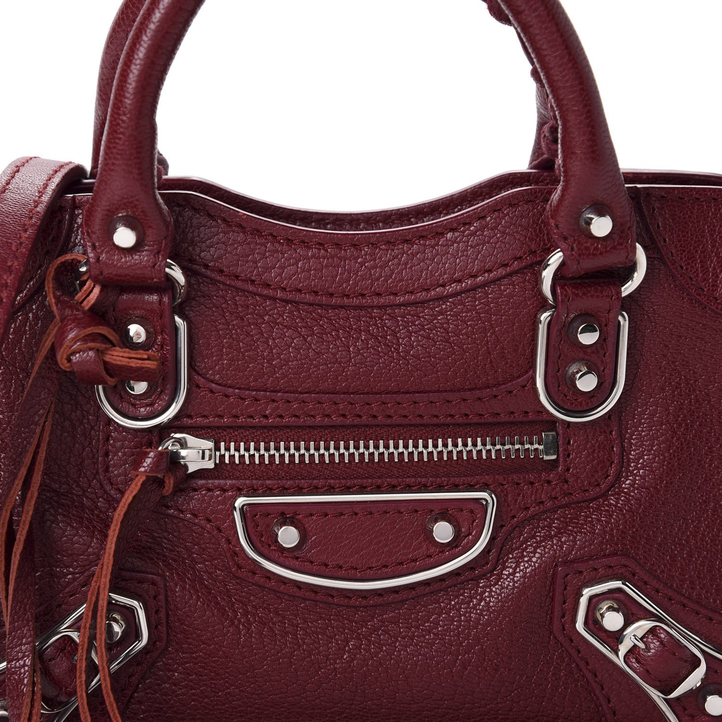 Chevre Silver Metallic Edge Hardware Nano City Rouge Lie De Vin