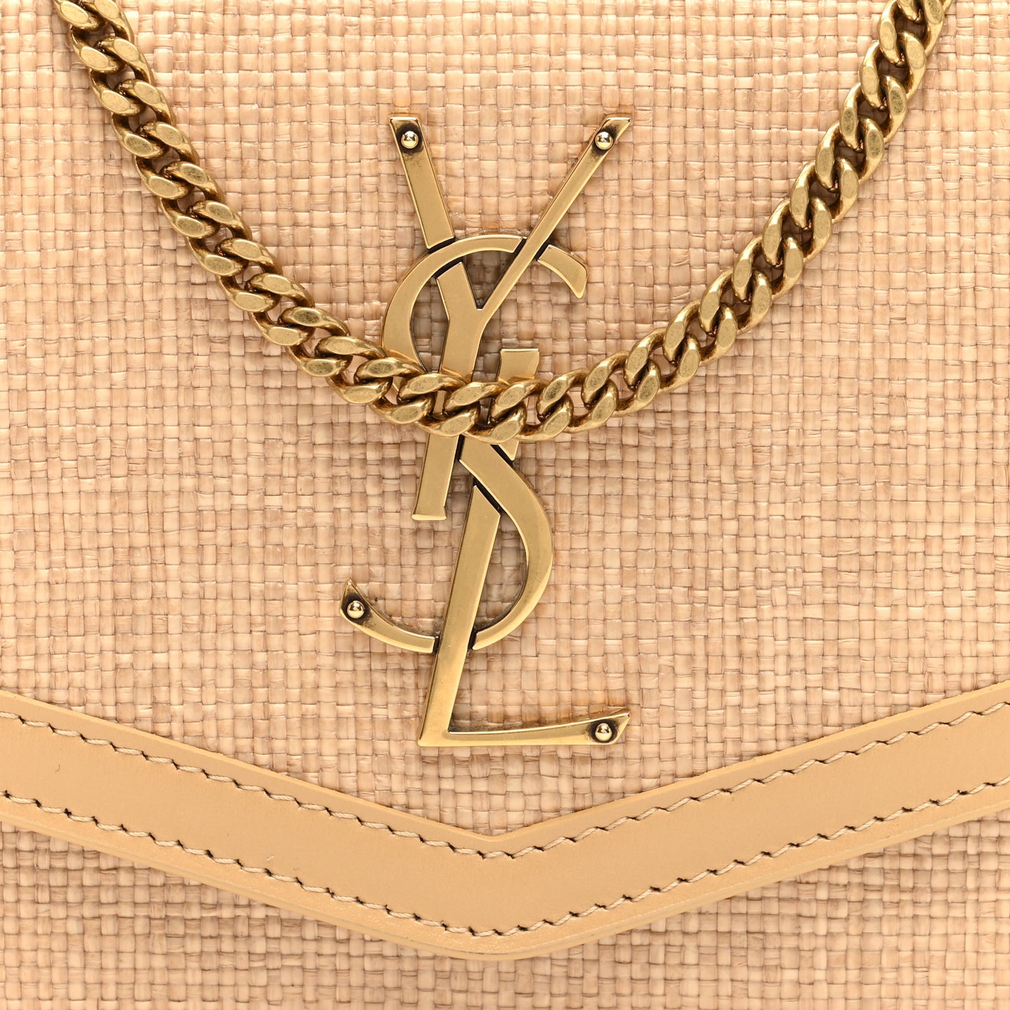 Micro Raffia Monogram Uptown Chain Wallet Natural Hay Blush
