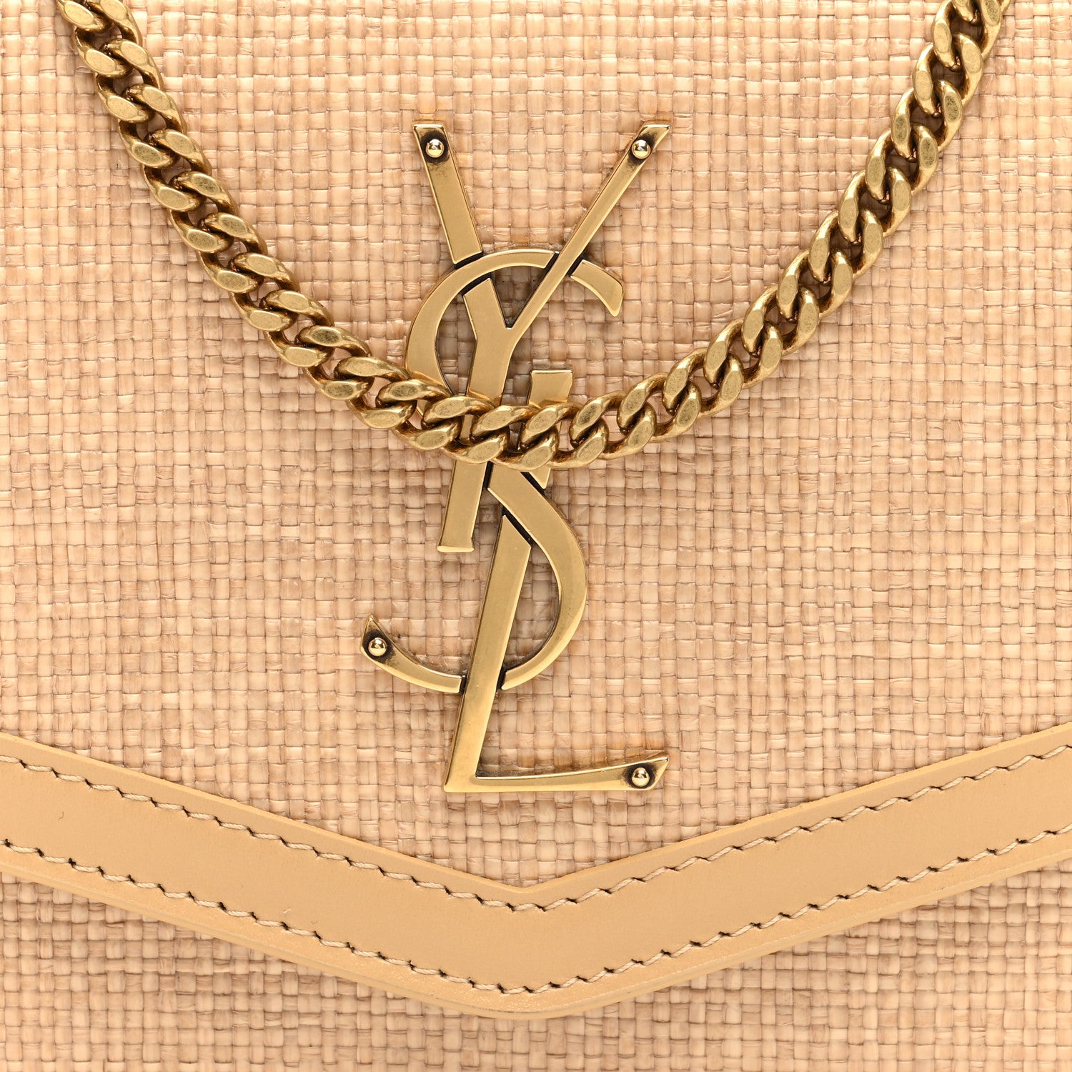 Saint Laurent Micro Raffia Monogram Uptown Chain Wallet Natural Hay Blush 8 of 11