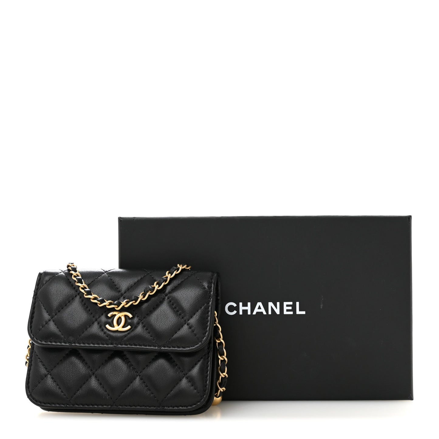 Lambskin Quilted Pearl Crush Clutch With Chain Black