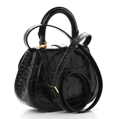 Versace Calfskin Crocodile Embossed Greca Goddess Mini Top Handle Bag Black 3 of 13
