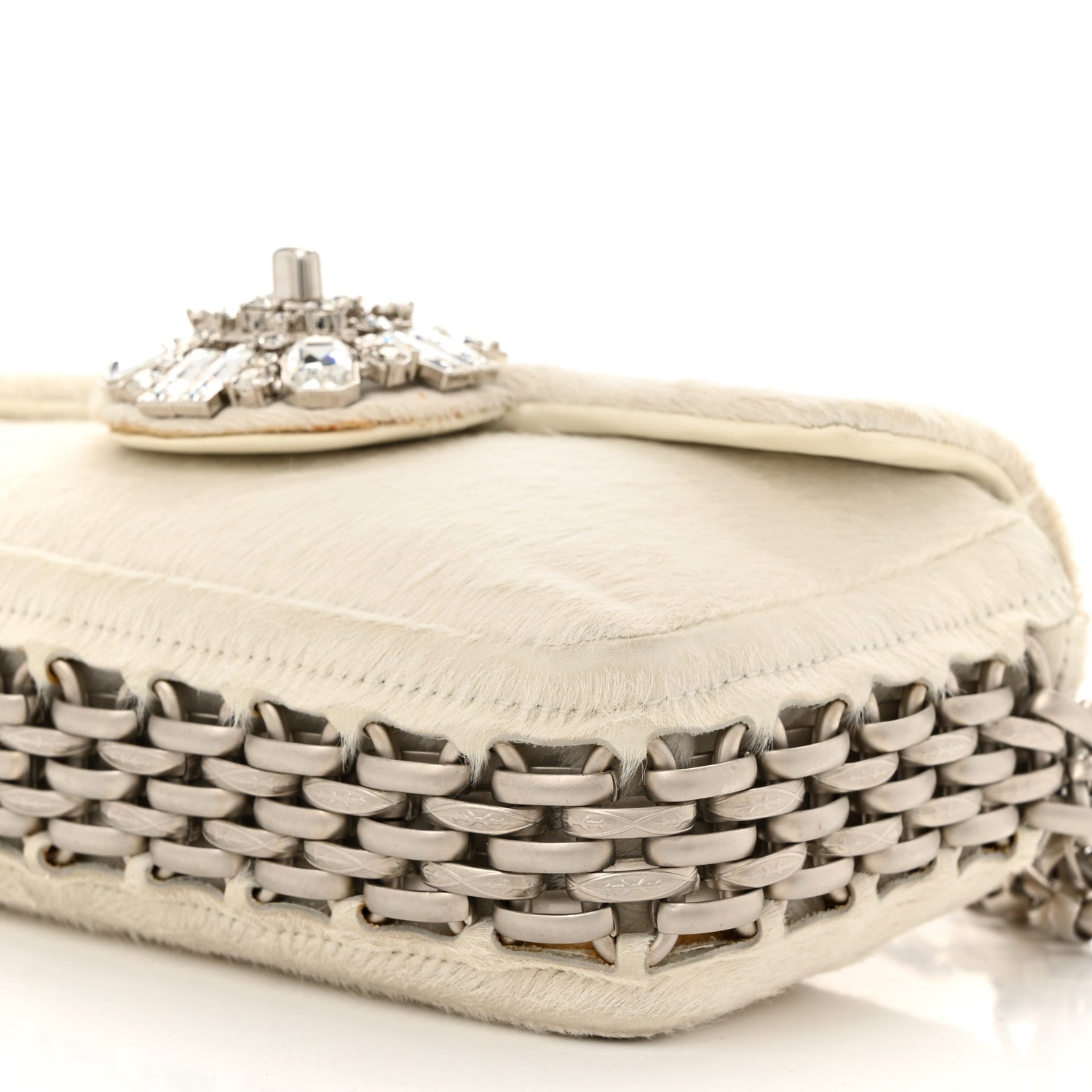 Chanel Pony Hair Baguette Crystal CC Flap Bag White 10 of 10