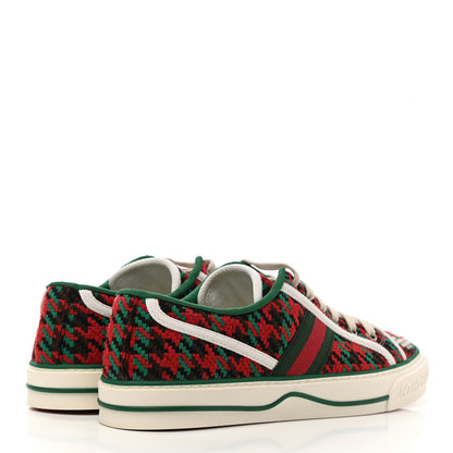 Gucci Cotton Wool Web Houndstooth Interlocking G Womens 1977 Tennis Sneakers 40 Red Green 4 of 9