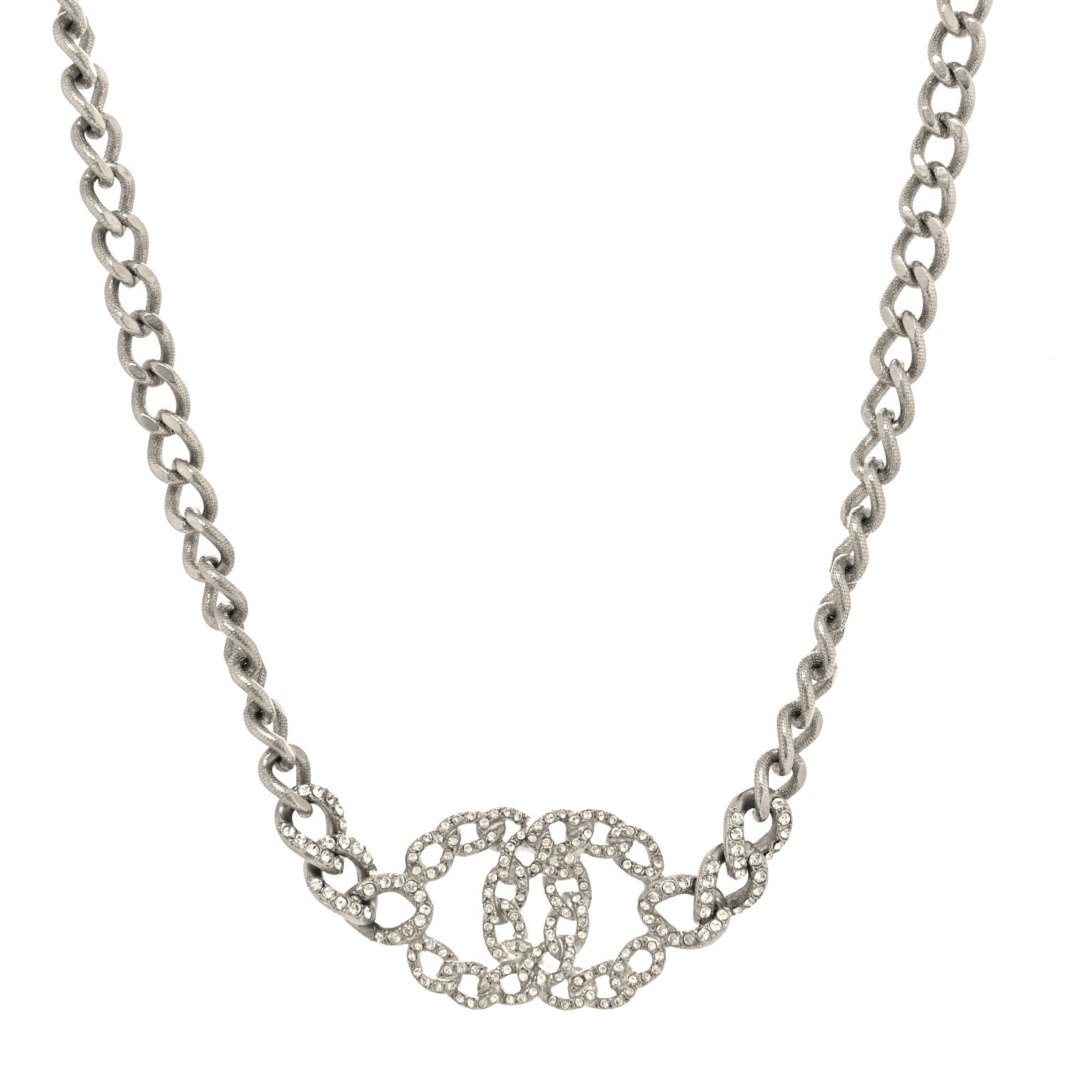 Chanel Crystal CC Necklace Silver 1 of 5