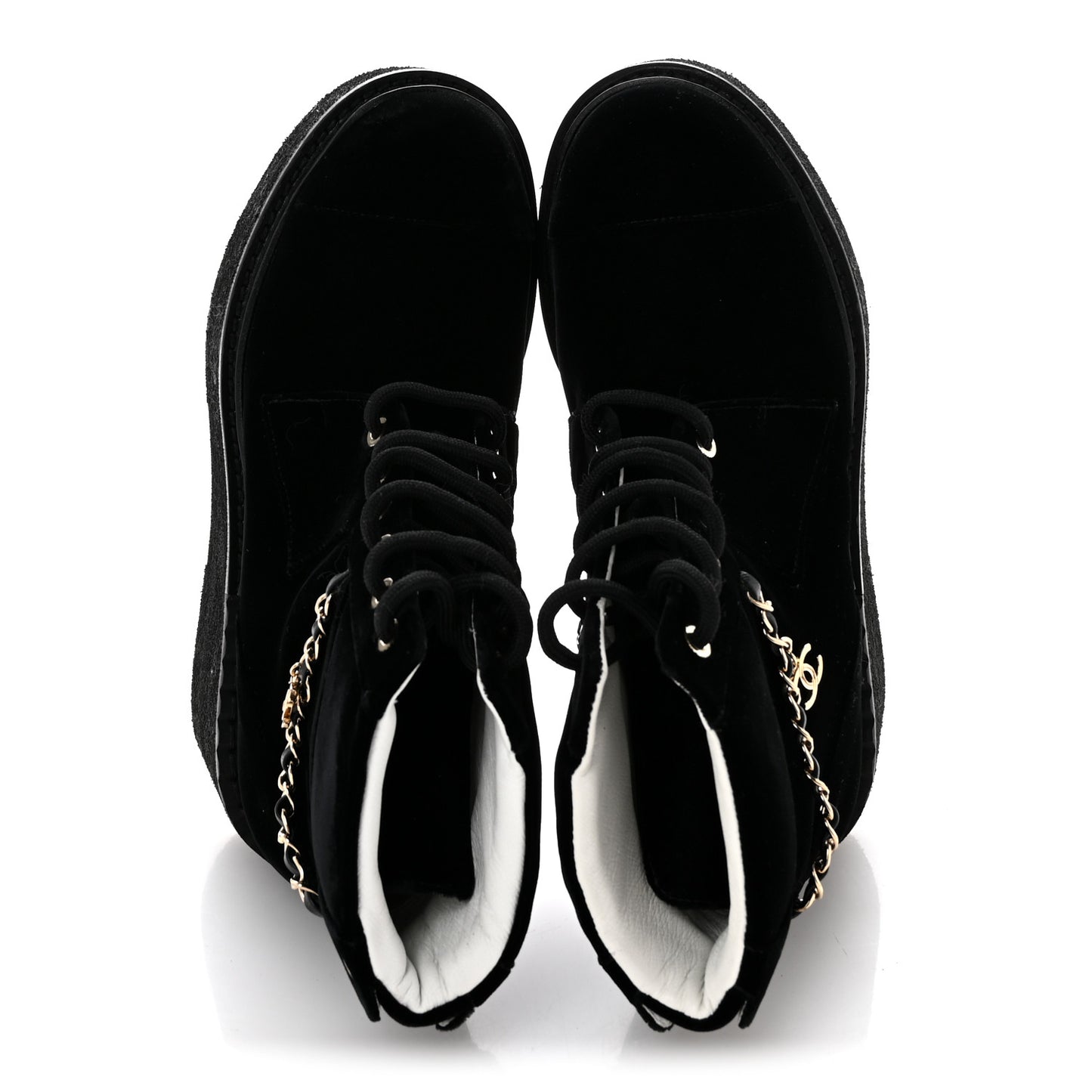 Velvet Chain Lace Up CC Short Boots 35.5 Black