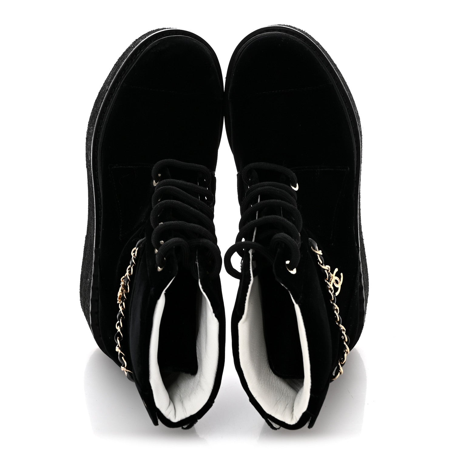 Chanel Velvet Chain Lace Up CC Short Boots 35.5 Black 2 of 10