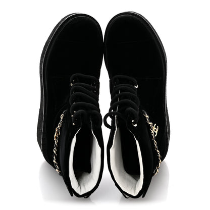 Chanel Velvet Chain Lace Up CC Short Boots 35.5 Black 2 of 10