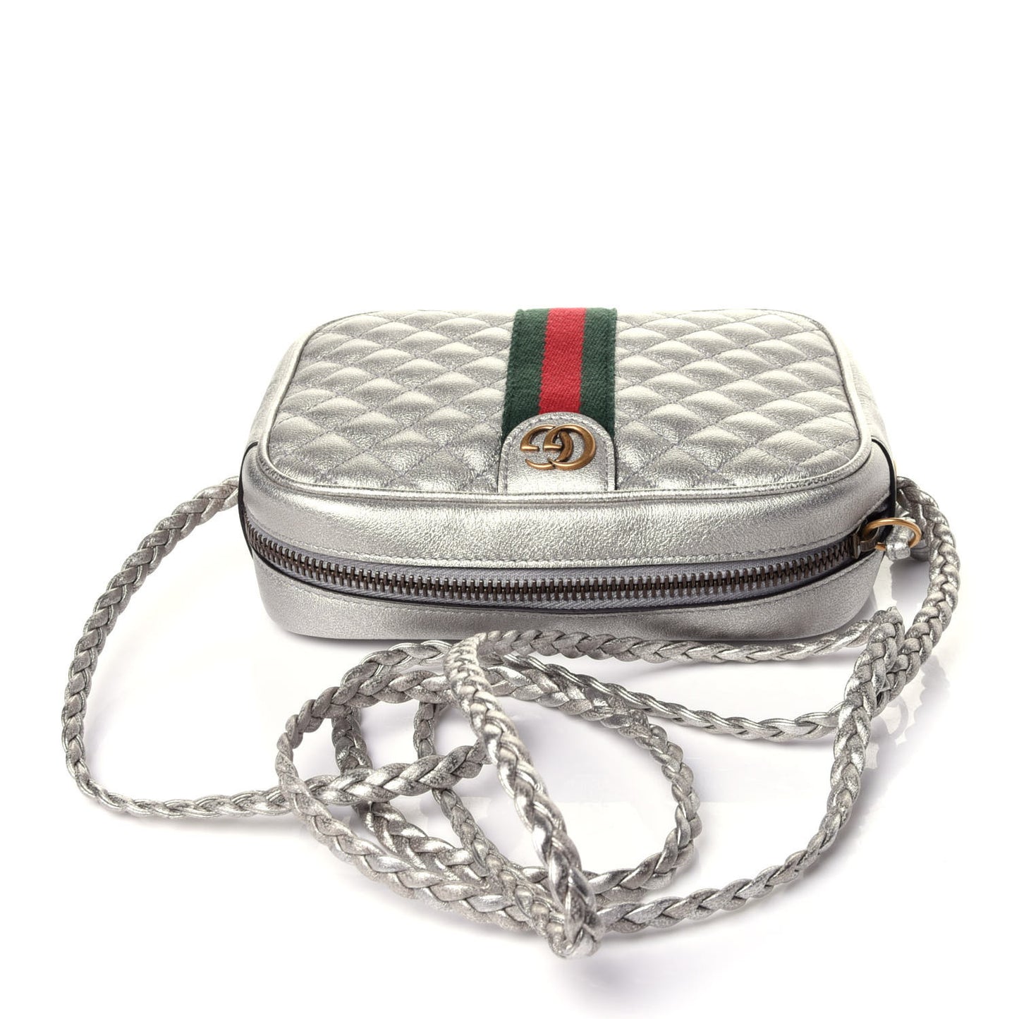 Laminated Nappa Web Trapuntata Mini GG Shoulder Bag Argento