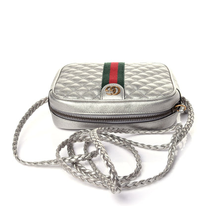 Gucci Laminated Nappa Web Trapuntata Mini GG Shoulder Bag Argento 9 of 10