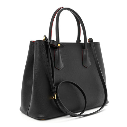 Prada Saffiano Cuir Small Double Bag Black Fuoco 3 of 11