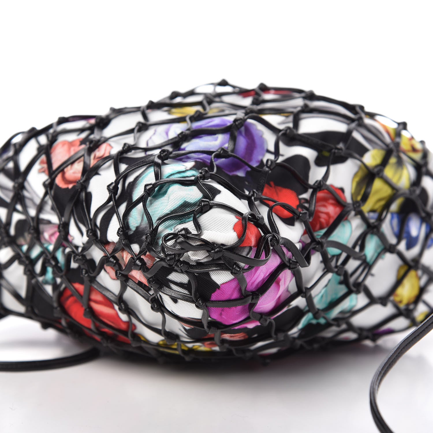 Prada Fabric Calfskin Floral Print Net Chain Bag Black Multicolor 7 of 11