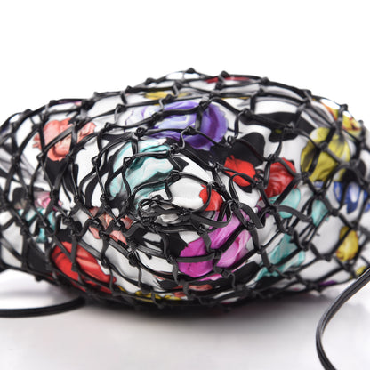Prada Fabric Calfskin Floral Print Net Chain Bag Black Multicolor 7 of 11
