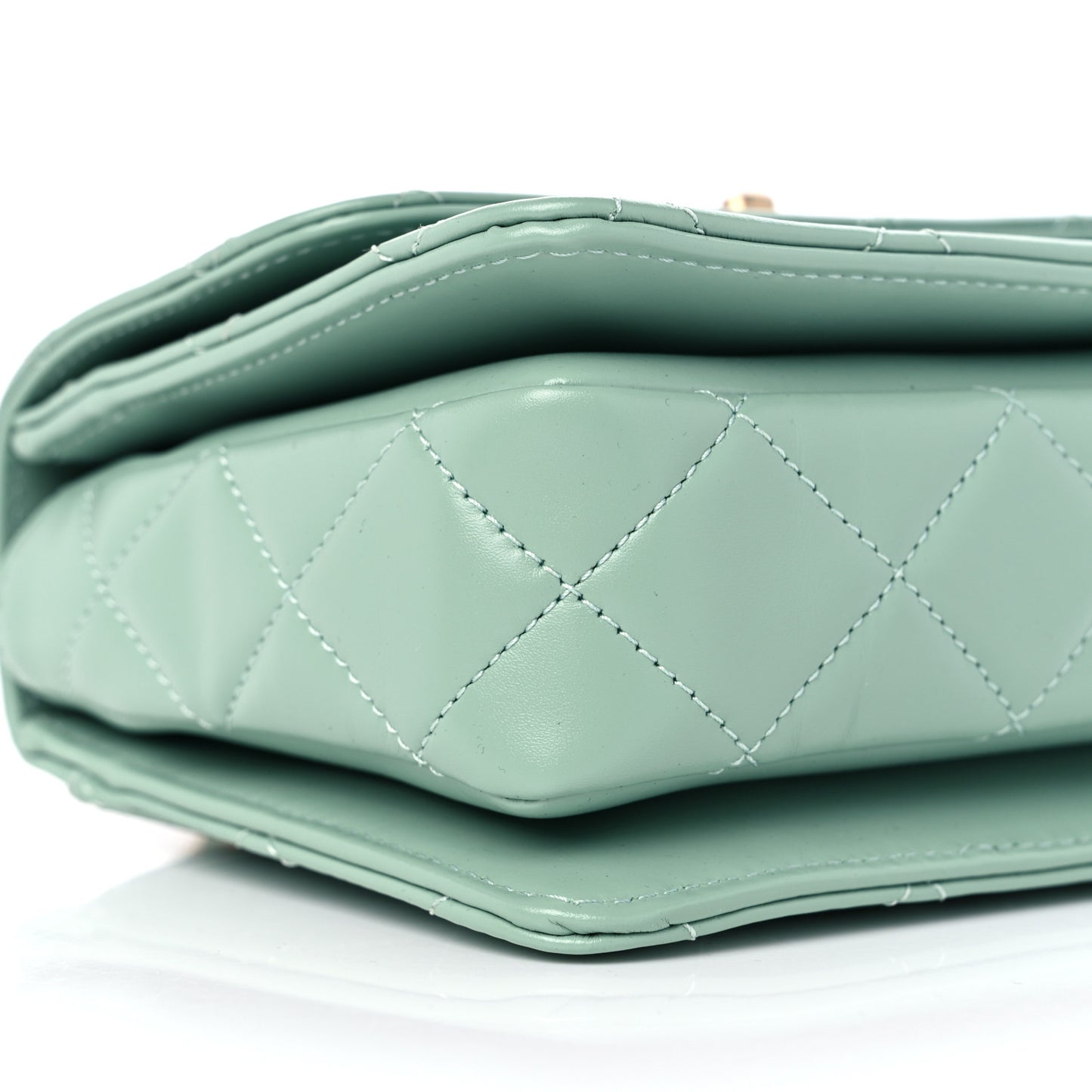 Shiny Calfskin Quilted Mini Metal Top Handle Flap Light Green