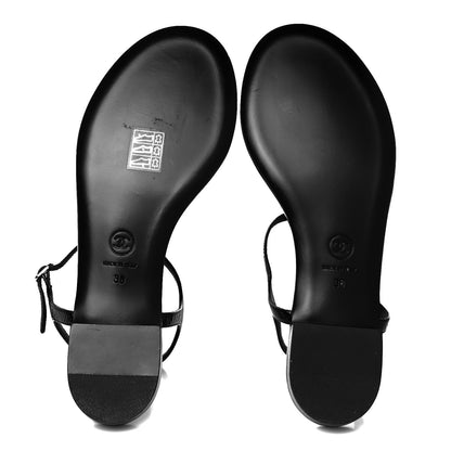 Chanel Crackled Patent Calfskin Pearl Camellia Thong Sandals 38 Black 5 of 8