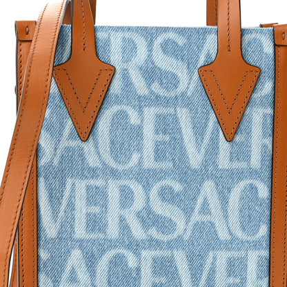 Versace Denim Calfskin Allover Crossbody Bag Blue 7 of 9