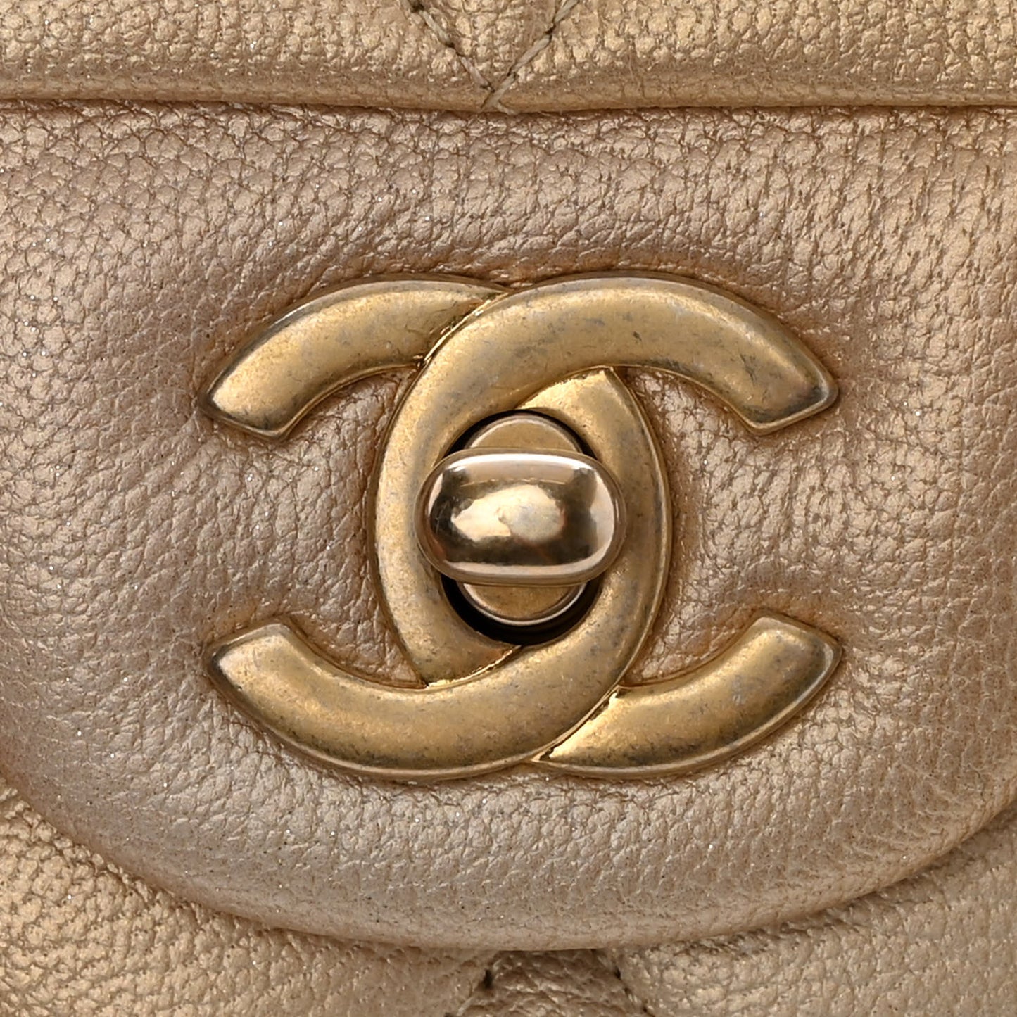 Metallic Goatskin Quilted Ombre Medium Double Flap Gold