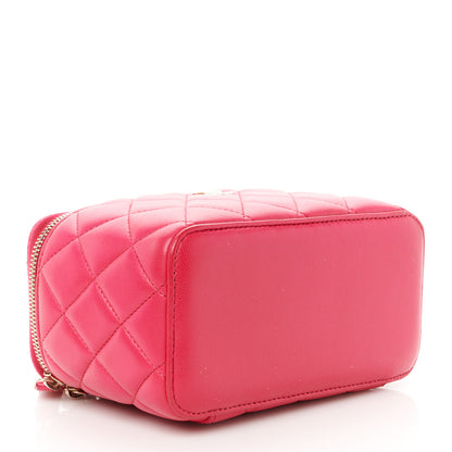 Chanel Lambskin Quilted Small Top Handle Vanity Case With Chain Dark Pink 4 of 11