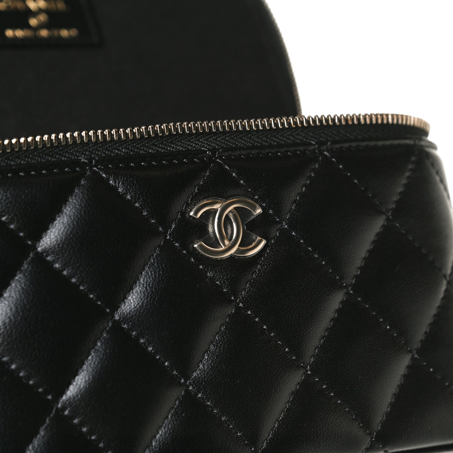 Lambskin Quilted Small Top Handle Vanity Case With Chain Black