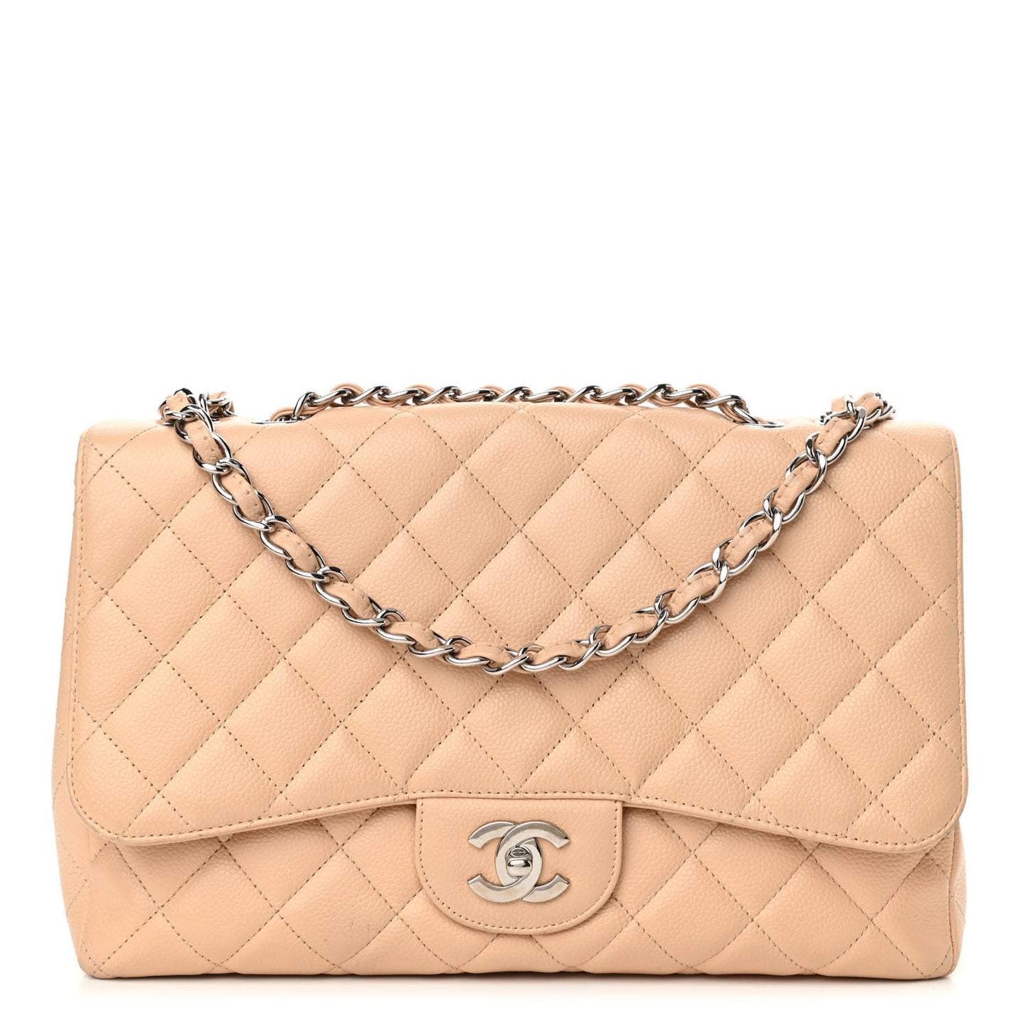 Caviar Quilted Jumbo Single Flap Beige