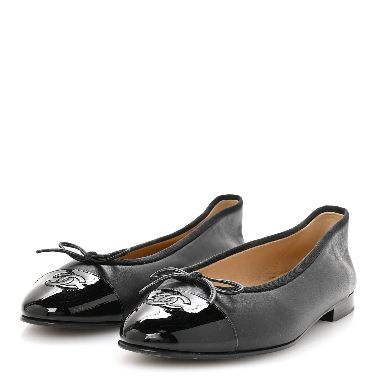 Lambskin Patent Cap Toe Ballerina Flats 39.5 Black