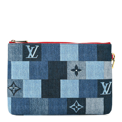 Louis Vuitton Denim Monogram Patchwork City Pouch Blue Rouge 1 of 10