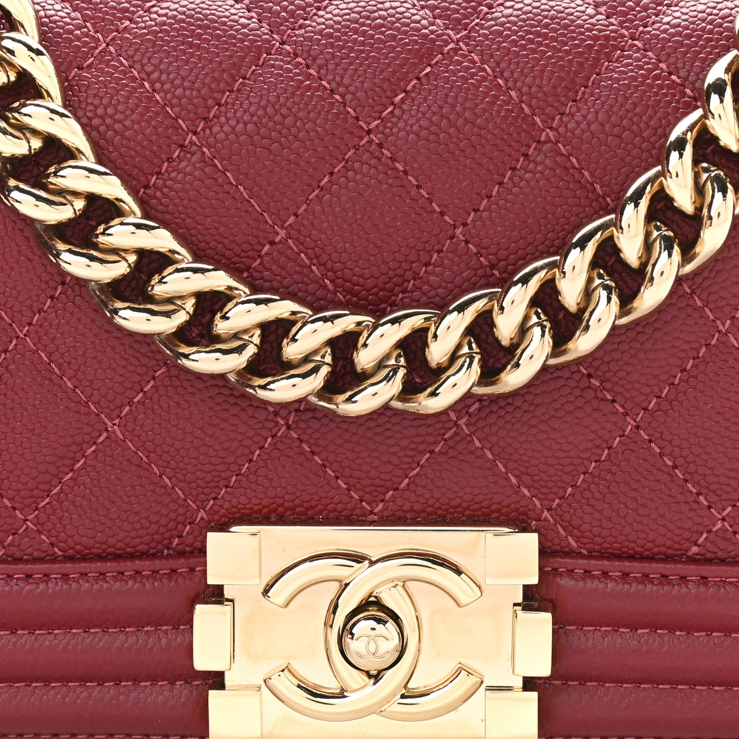 Caviar Quilted Small Boy Flap Burgundy