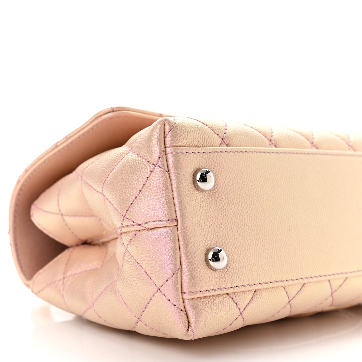 Iridescent Caviar Quilted Mini Coco Handle Flap Pink
