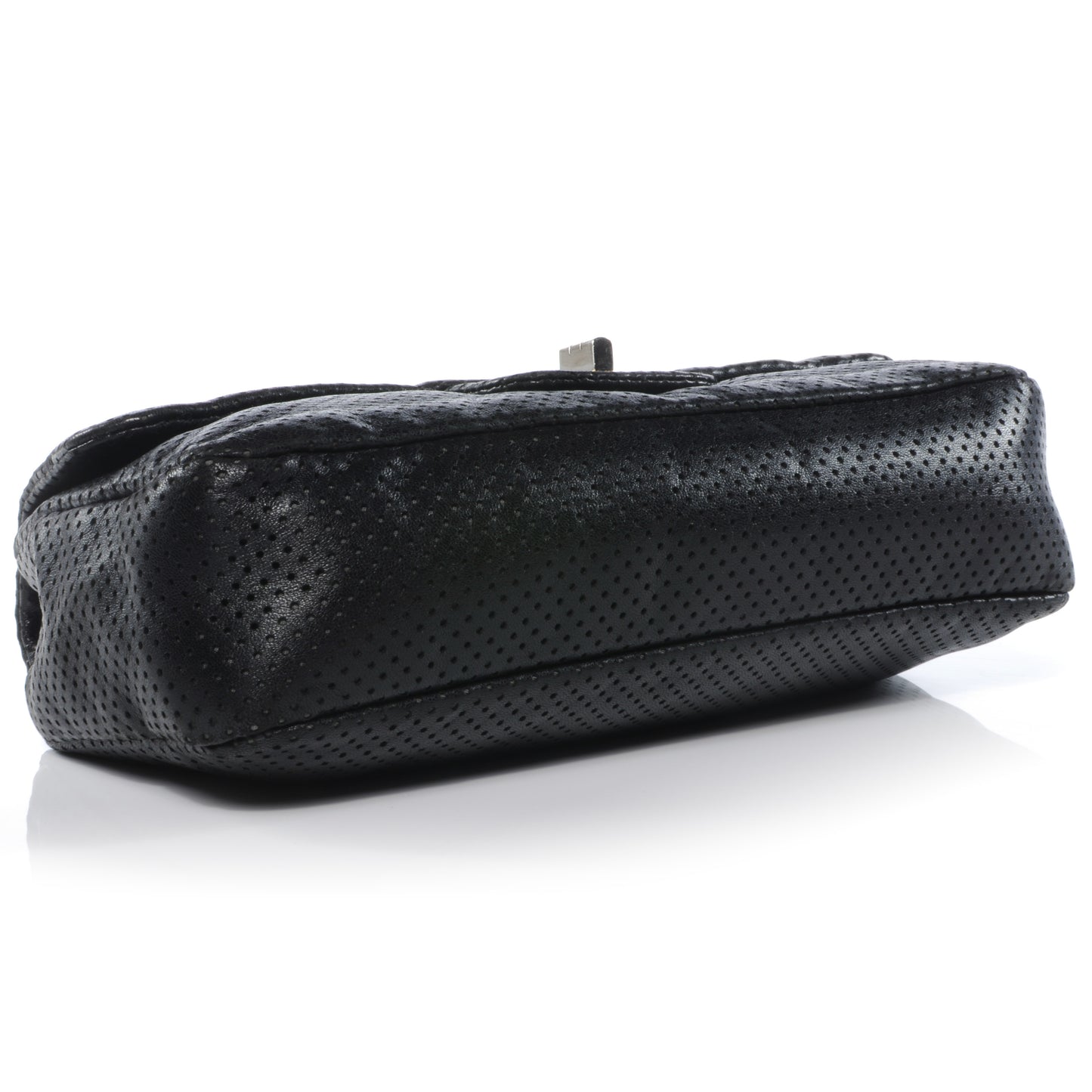 Metallic Crackled Calfskin Perforated Drill Flap Black