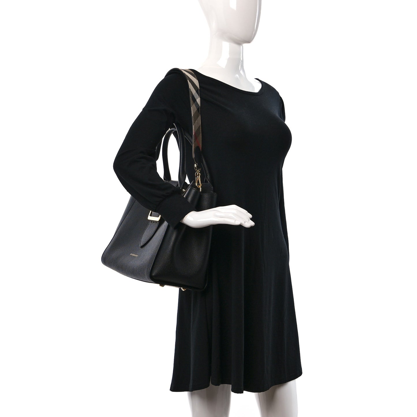 Soft Grain Calfskin Medium Buckle Tote Black