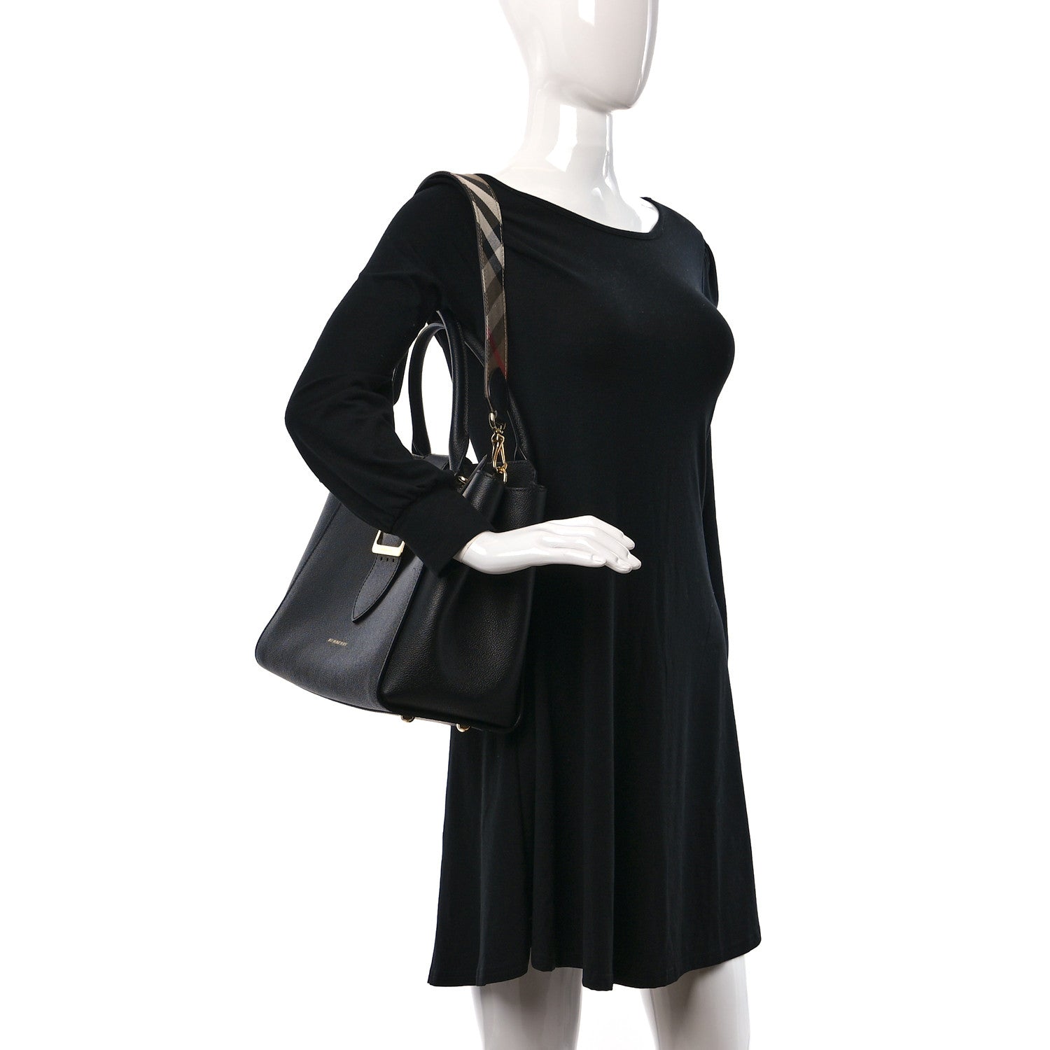 Burberry Soft Grain Calfskin Medium Buckle Tote Black 2 of 9