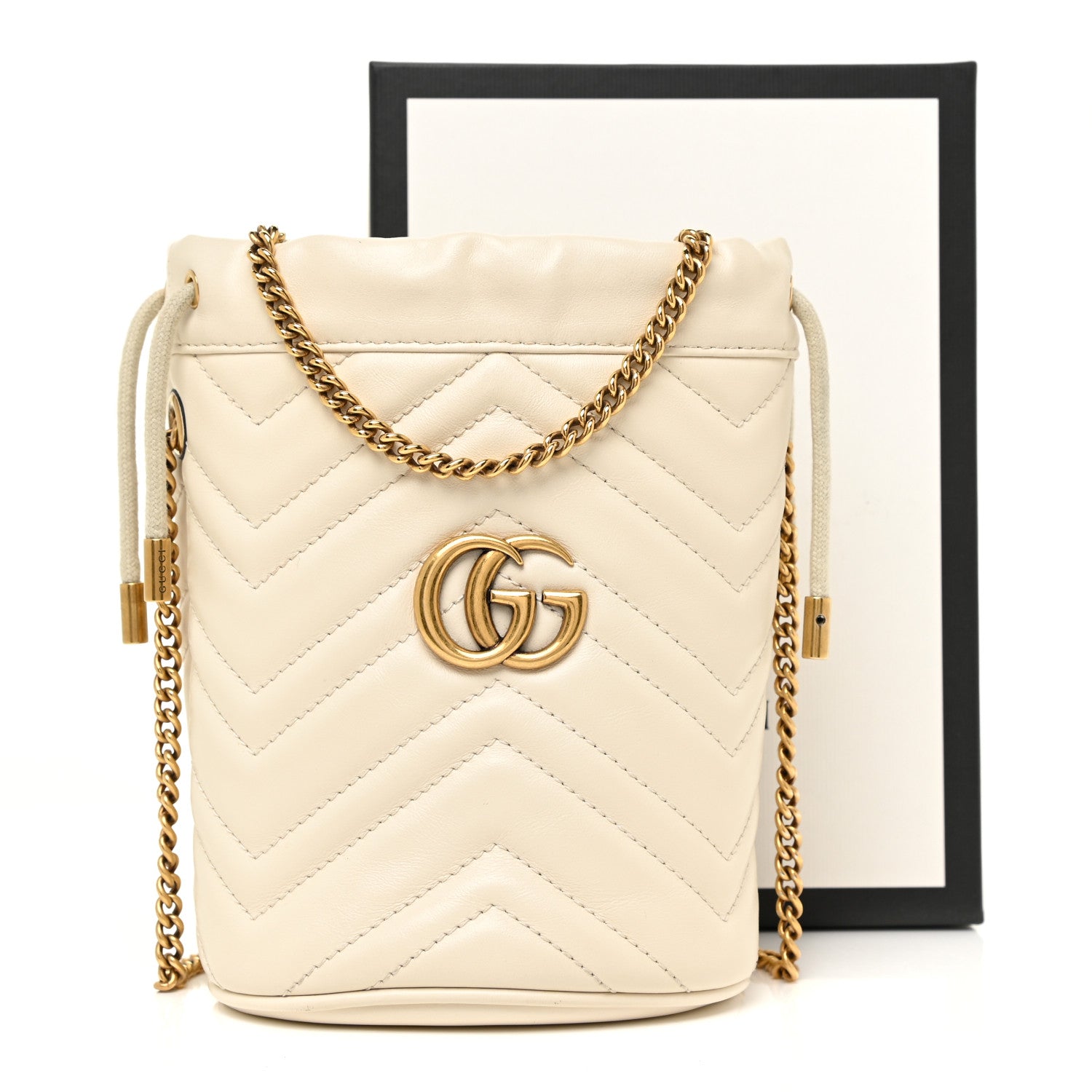 Gucci Calfskin Matelasse Mini GG Marmont 2.0 Bucket Bag White 10 of 10