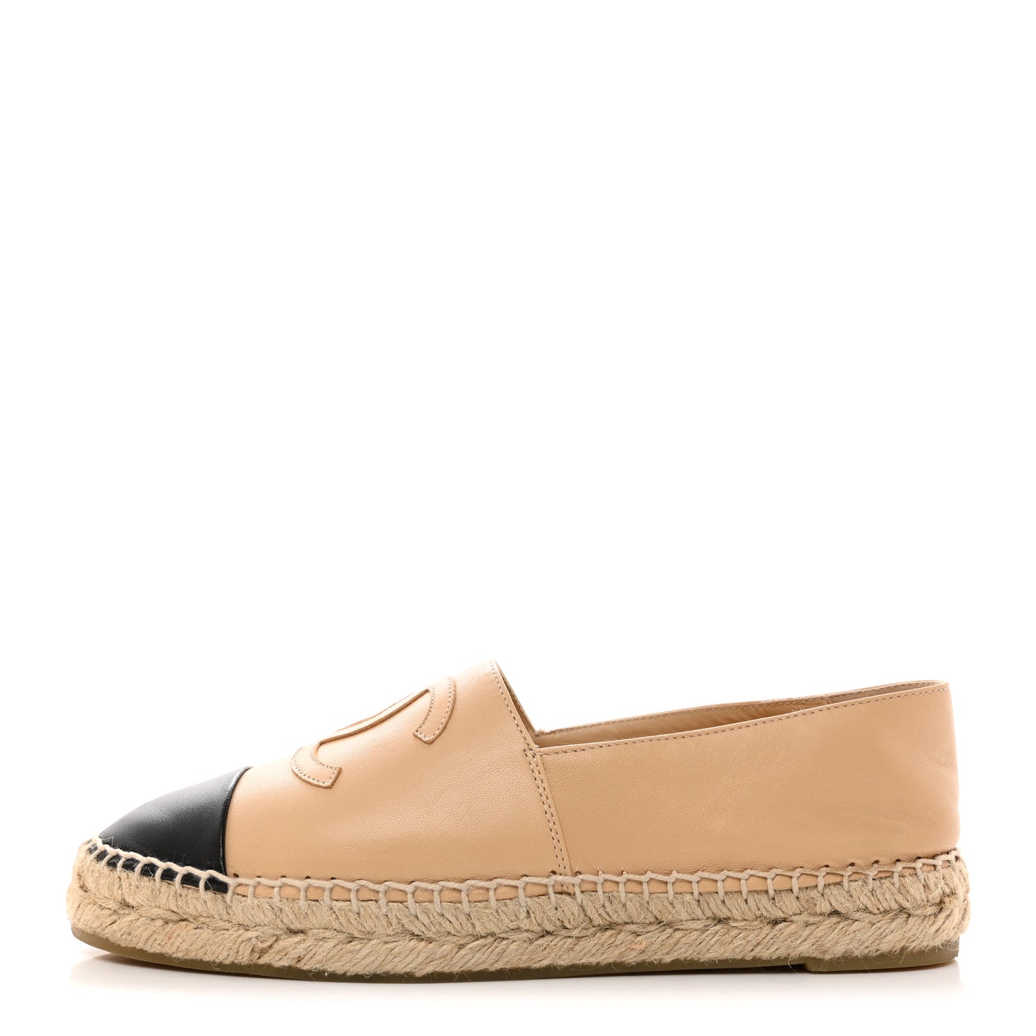 Chanel Lambskin CC Espadrilles 38 Beige Black 1 of 9