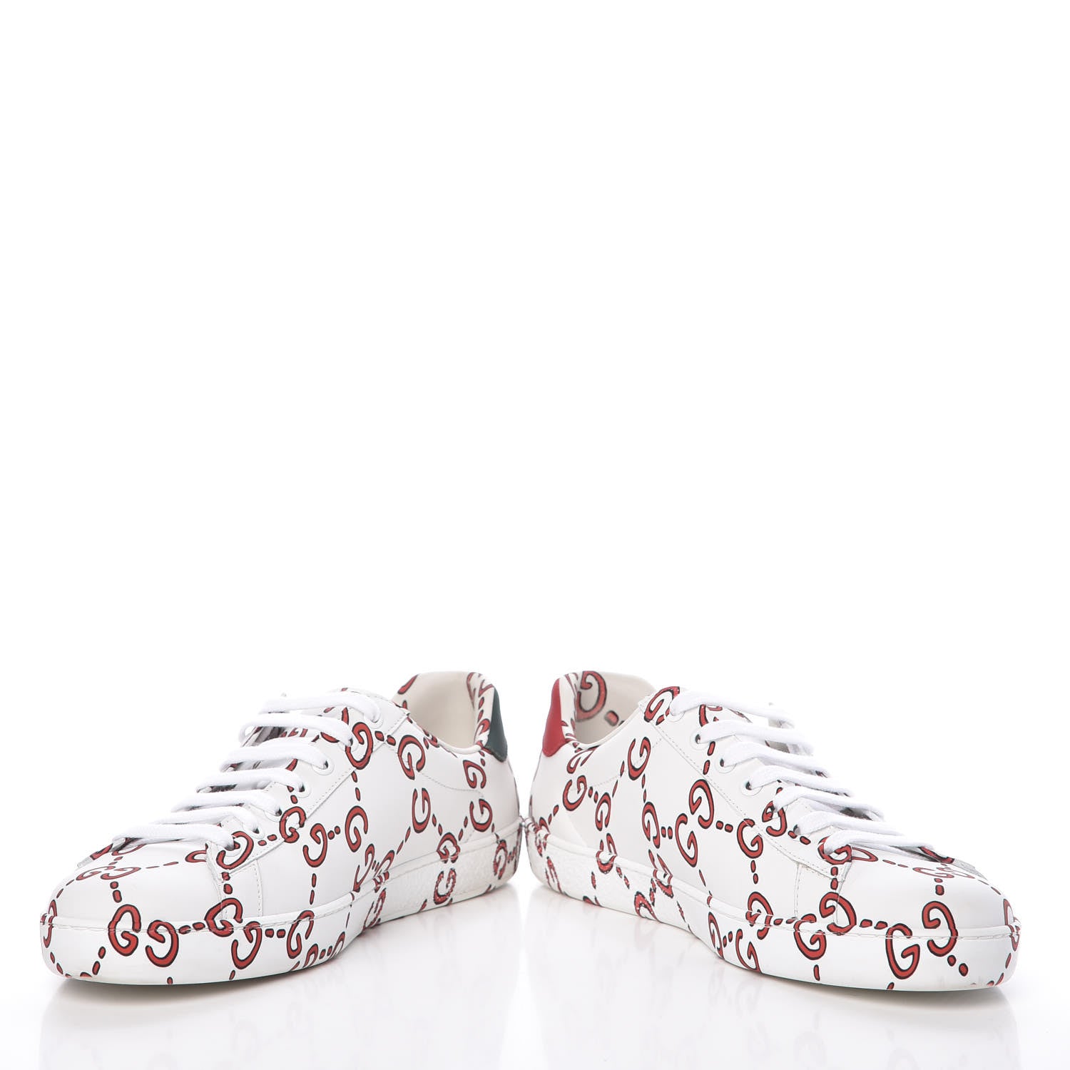 Gucci Calfskin GucciGhost Print Mens Ace Sneakers 7.5 White Hibiscus Red 5 of 17